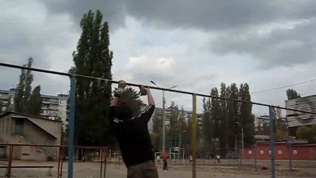 Турник. Подъём махом назад с поворотом на 180 в вис (БМВ)