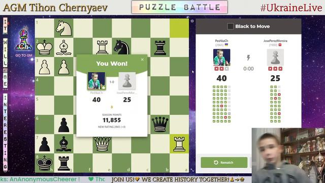 Chess Prodigy Tykhon. Puzzle Battle On Chess.com. LiveStream. 30/10/2020