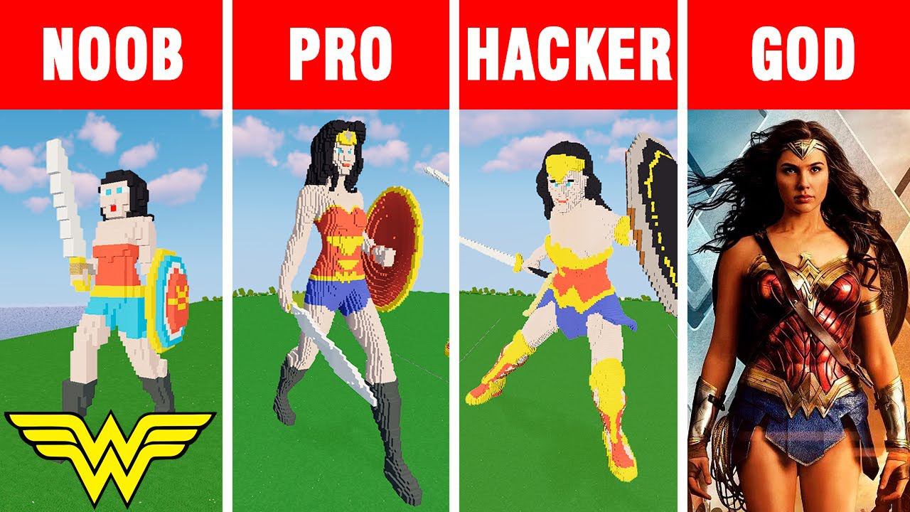 Minecraft NOOB Vs PRO Vs HACKER Vs GOD: WONDER WOMAN 1984 BUILD CHALLENGE In Minecraft / Animation