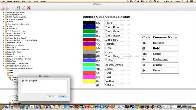 Minecraft - Color Scoreboard Objective Names With NBT-Explorer (Mac)