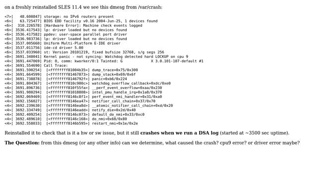 Unix & Linux: Debug Kernel Panic - Watchdog Detected Hard LOCKUP On Cpu 9?