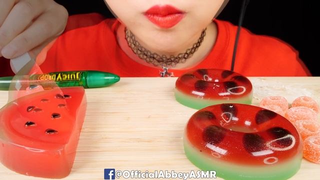 ASMR WATERMELON DESSERTS: MOCHI, JELLO DONUTS, JUICY DROP GUMMIES, JELLY BAR, KYOHO BALLS 여름 수박 먹방