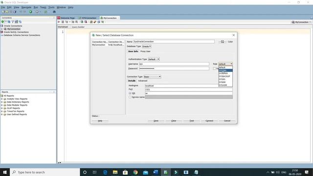 How To Make New Database Connection In Oracle SQL Developer For Sys Schema?