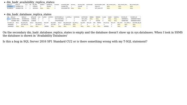 SQL Server 2016 SP1 CU2 AlwaysOn AG Secondary always disconnected