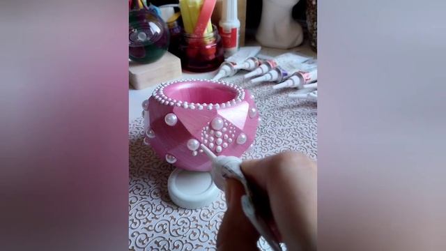 Candle Holder Point-to-point Acrilic Painting/Гипсовый подсвечник декор точечная роспись со стразам