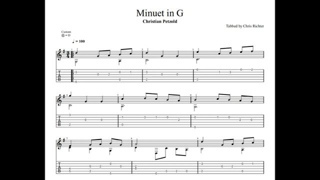 Christian Petzold: Minuet In G With Tablature/sheet Music For Solo Fingerstyle Guitar