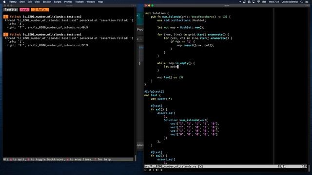 Leetcode Short [Rust | Vim] - Problem 200: Number Of Islands