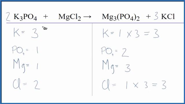 How to Balance K3PO4  MgCl2  Mg3PO42  KCl