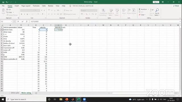 Electric Vehicle Motor Sizing Calculation Using Microsoft Excel