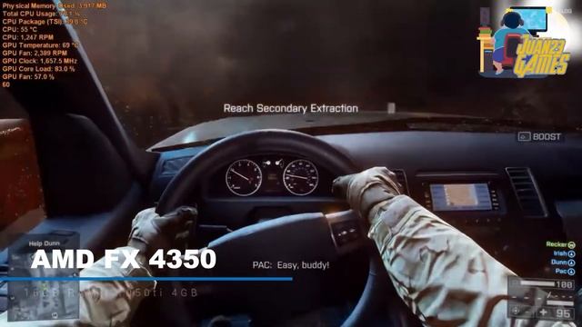 Battlefield 4 Benchmark AMD FX 4350 GTX 1050ti High Settings 1080p