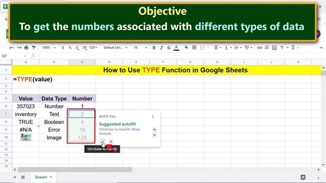 Google Sheets | TYPE Function | Get Type Of Data | Spreadsheet Tutorial With Example