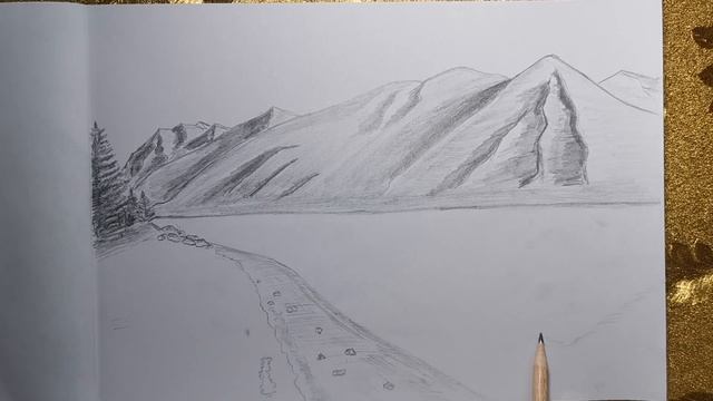 How to Draw Mountains lake trees. Как нарисовать горы