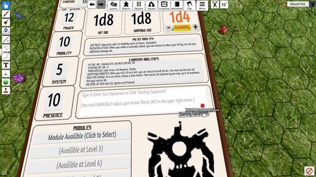 The Mecha Hack Character Sheet (Tabletop Sim)