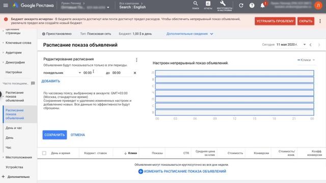 Консультация - 032: изменение расписания показа объявлений в Google Рекламе