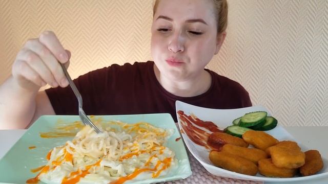 НАГГЕТСЫ СПАГЕТТИ В СЛИВОЧНОМ СОУСЕ МУКБАНГ АСМР | SPAGHETTI NUGGETS IN CREAM SAUCE MUKBANG ASMR