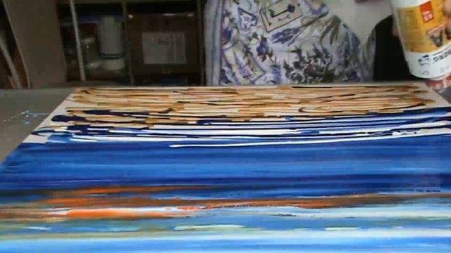 Как самому сделать картину. Море. Состав: пеноплекс, бумажные салфетки, трубочка, акрил