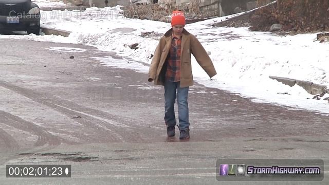 Icy Road Sliding From Freezing Rain In Alton, IL - February 17, 2014