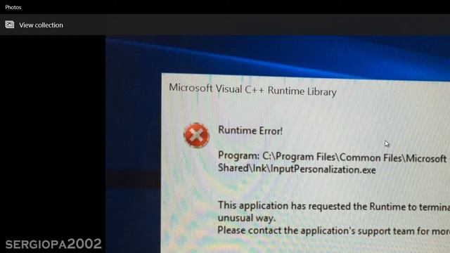 Windows 10 InputPersonalization.exe Runtime Error On  Tablets