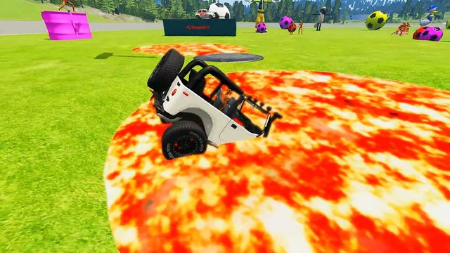 Double Flatbed Trailer Truck vs Tractor Speedbumps Train vs Cars Beamng.Drive 006