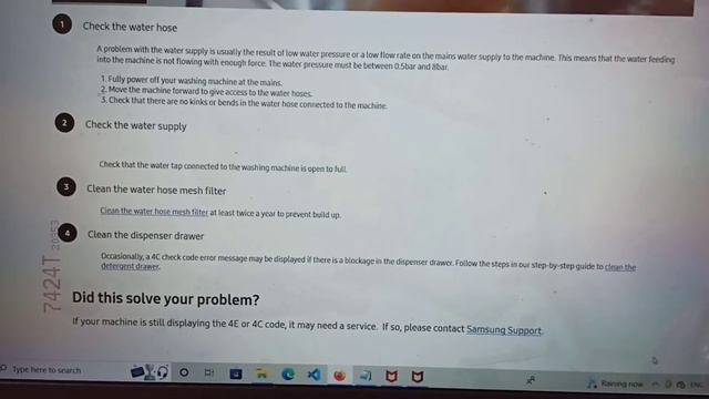 How To Fix Samsung Front Load Washing Machine 4C Or 4E Error Code | Water Supply Issue