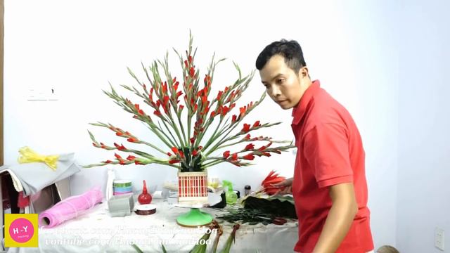 Cắm Bình Hoa Lay Ơn Đỏ 50 Bông Ngày Tết |Cắm Hoa Bàn Thờ 214