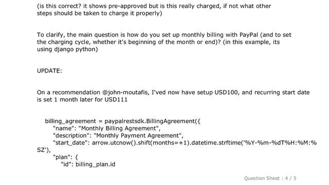 Django : Paypal Monthly Subscription Plan Settings For First Day Of The Month And Making Monthly Re