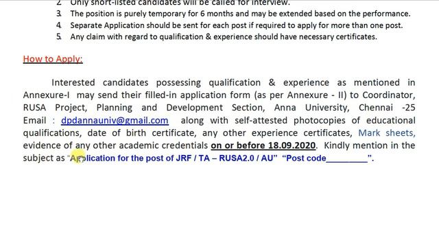 Anna University JRF And TA Recruitment 2020 || Job Vacancy At Anna University || GATE Not Required