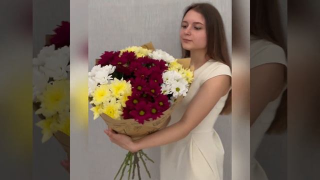 Букет из разноцветных кустовых хризантем №35809