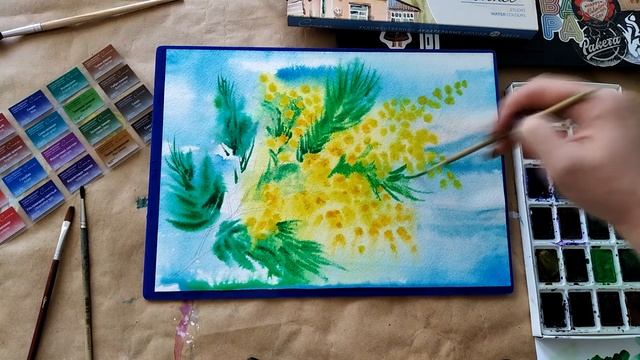 Мимоза акварелью. Цвет настроения - желтый!