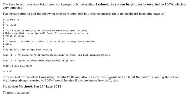 Ubuntu: Macbook Pro Late 2011 Screen Brightness Issue