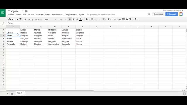 Transponer Datos En Una Hoja De Calculo De Google Drive