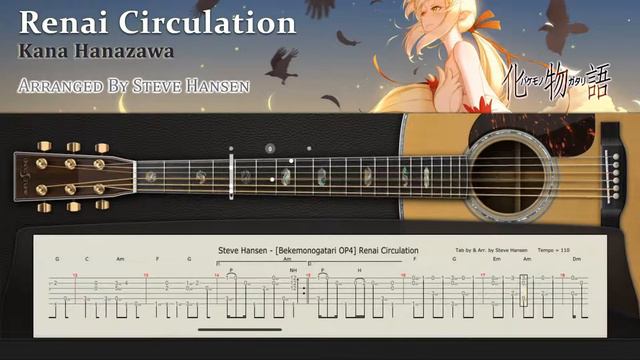 [Acoustic Guitar Tab] Bekemonogatari ~ Renai Circulation Arranged By Steve Hansen