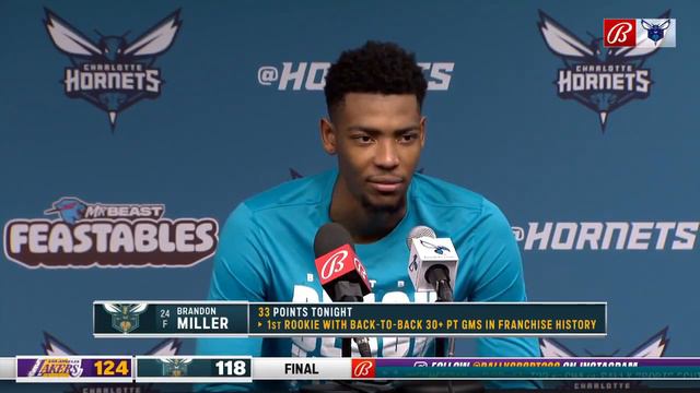 Brandon Miller Postgame Interview After Dropping 33 Points Vs The Los Angeles Lakers