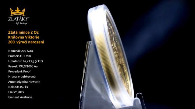 Zlatá Mince 2 Oz Královna Viktorie 200. Výročí Narození 2019 Proof