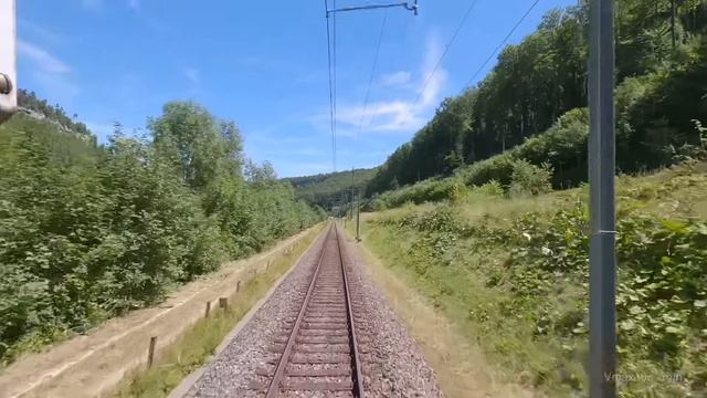HD Поррентрюи – Делемон – Базель [07.2022] Швейцария, поездка на поезде, вид из кабины
