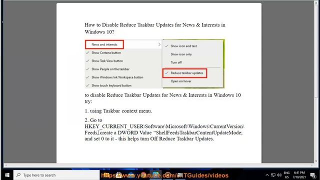 Disable Reduce Taskbar Updates For News & Interests In Windows 10