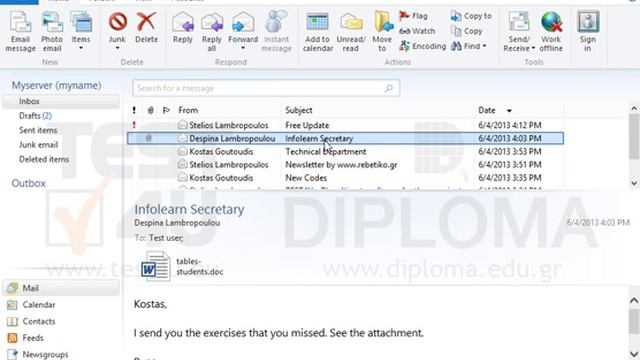 Delete The Message Sent By Despina Lambropoulou Located In Your Inbox.