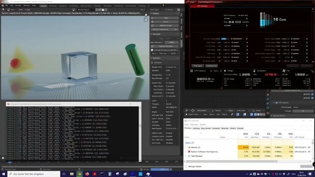 RenderingPyramid And Sphere Only Volumes, Cube Material Glass And Cylinder Material Metal