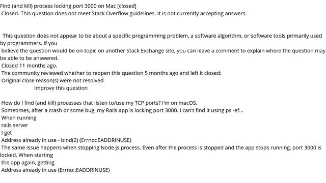 Find (and Kill) Process Locking Port 3000 On Mac [closed]