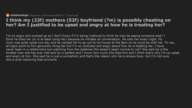 I Think My Mom's Boyfriend Is Cheating On Her. [Reddit Cheating Stories]