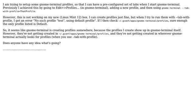 Linux Mint 12: Can't Create Gnome-terminal Profiles