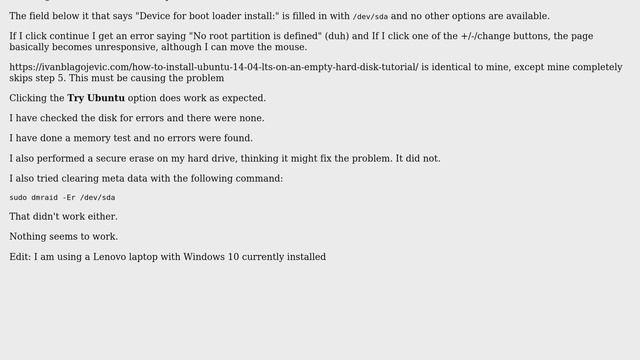 Ubuntu: Empty Partition Window When Installing Leads To 