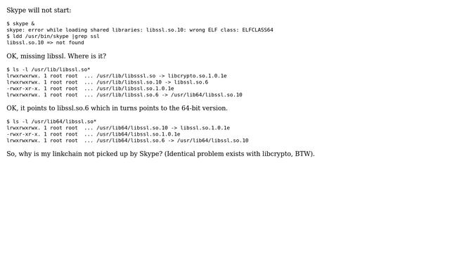 Skype Can Not Find Libssl.so.10 On 64-bit Fedora Linux