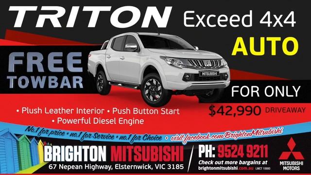 Brighton Mitsubishi Triton Exceed With FREE Tow Bar From Only $42,990 Driveaway
