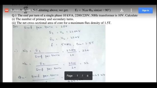 Transformer Emf Equation Numericals I Shashi Kant Vij