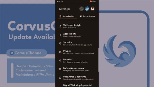 Corvus OS VS2.1 Revolt Official Android 12L Redmi Note 5/PRO Whyred