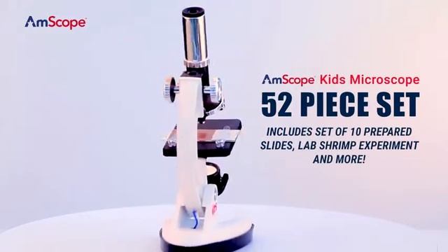 AmScope 120X 1200X 52 Pcs Kids Beginner Microscope STEM Kit With Metal Body Microscope,