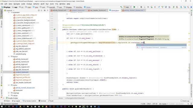 Community Blog App #6 : Navigation Drawer Setup Part2 :Navigation View Items Click Listener Event