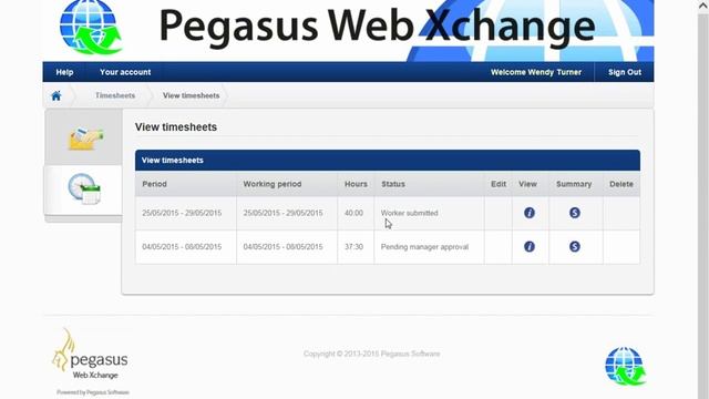 Pegasus Opera 3 Timesheets