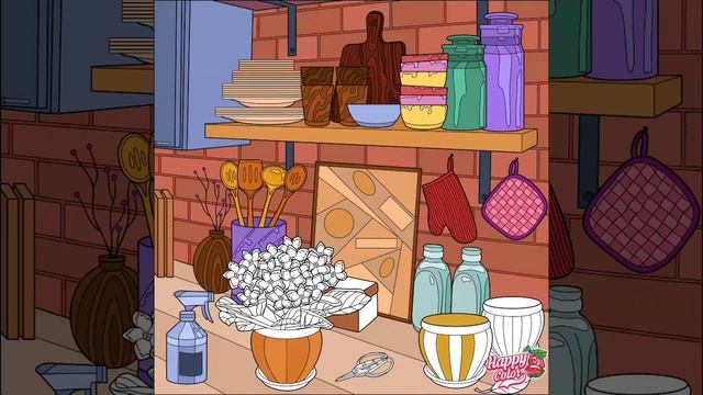 #Раскраска Happy Color. #Интерьер, рабочее место флориста, кухня